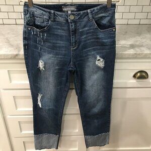 Wit & Wisdom Jeans Womens Size 6 Blue Distressed Cuffed Ankle Raw Hem Denim